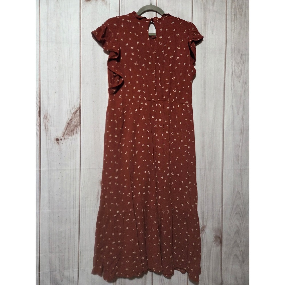 Universal Thread Rust Floral Flutter Sleeve Midi Dress Womens Large Boho Tiered - Picture 2 of 8
